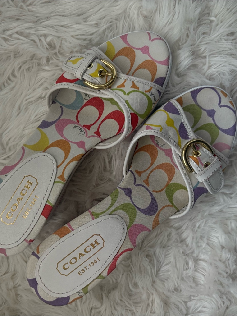 Y2K Vintage Coach Perry Monogram Multicolored Platform Slides